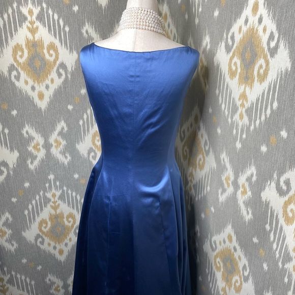 Ralph Lauren Vintage Deep Sky Blue Duchess Silk Satin Gown with Train - Picture 8 of 17